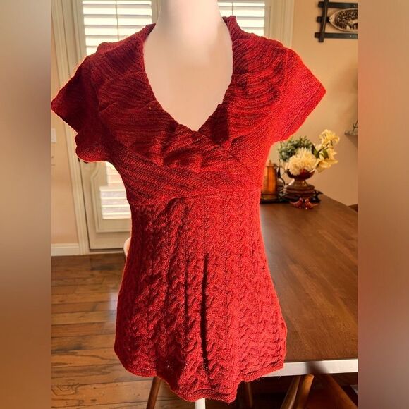 Vintage Oxblood Wool Alpaca Silk Knit Babydoll Sweater Top S Vamp Romantic Y2K - Picture 5 of 12